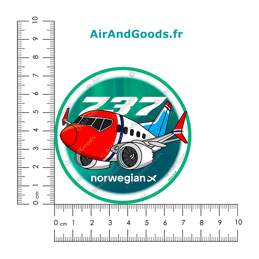 Sticker Rond 75mm - Boeing 737-8 (MAX8) - Norwegian - Spécial Aurores Boréales