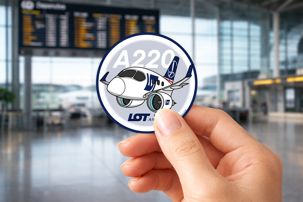 75mm Round Sticker - Airbus A220 - Lot Polish