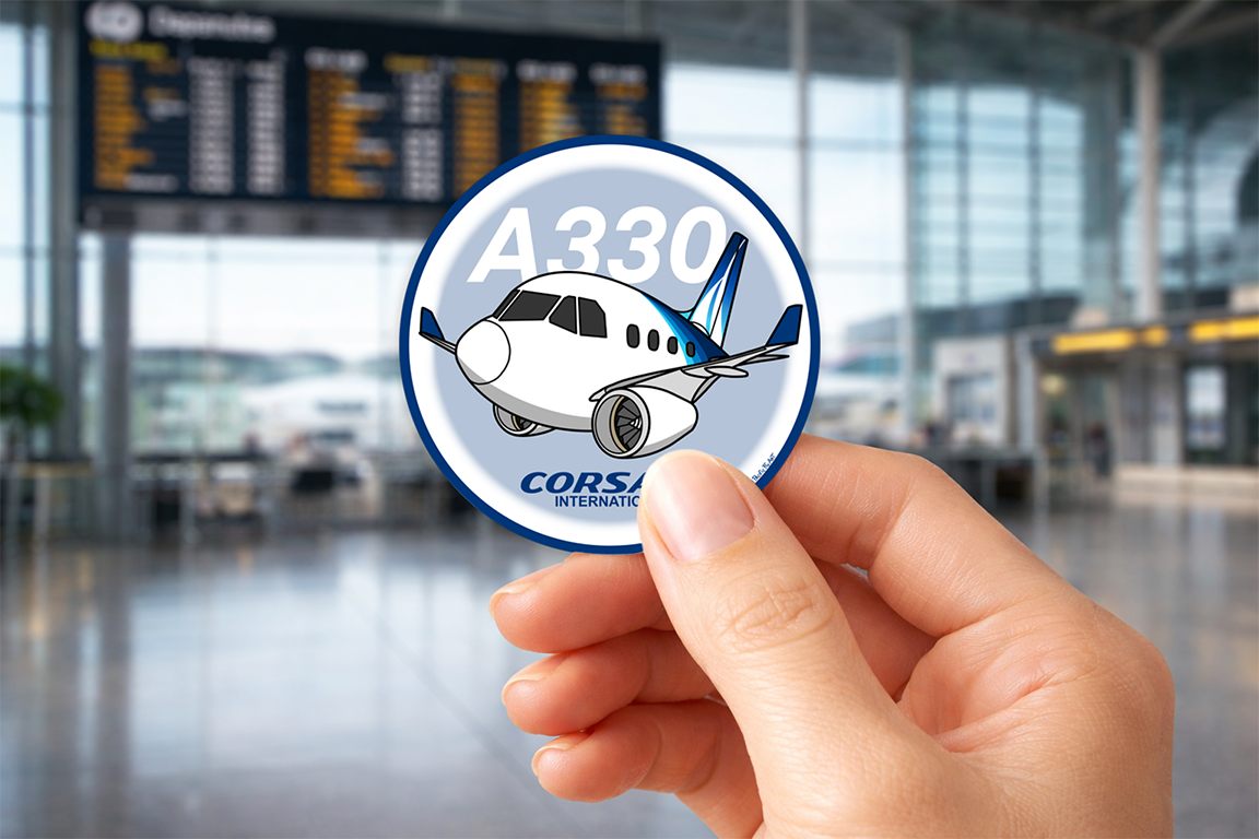 Sticker Rond 75mm - Airbus A330 - Corsair - Spécial Crew