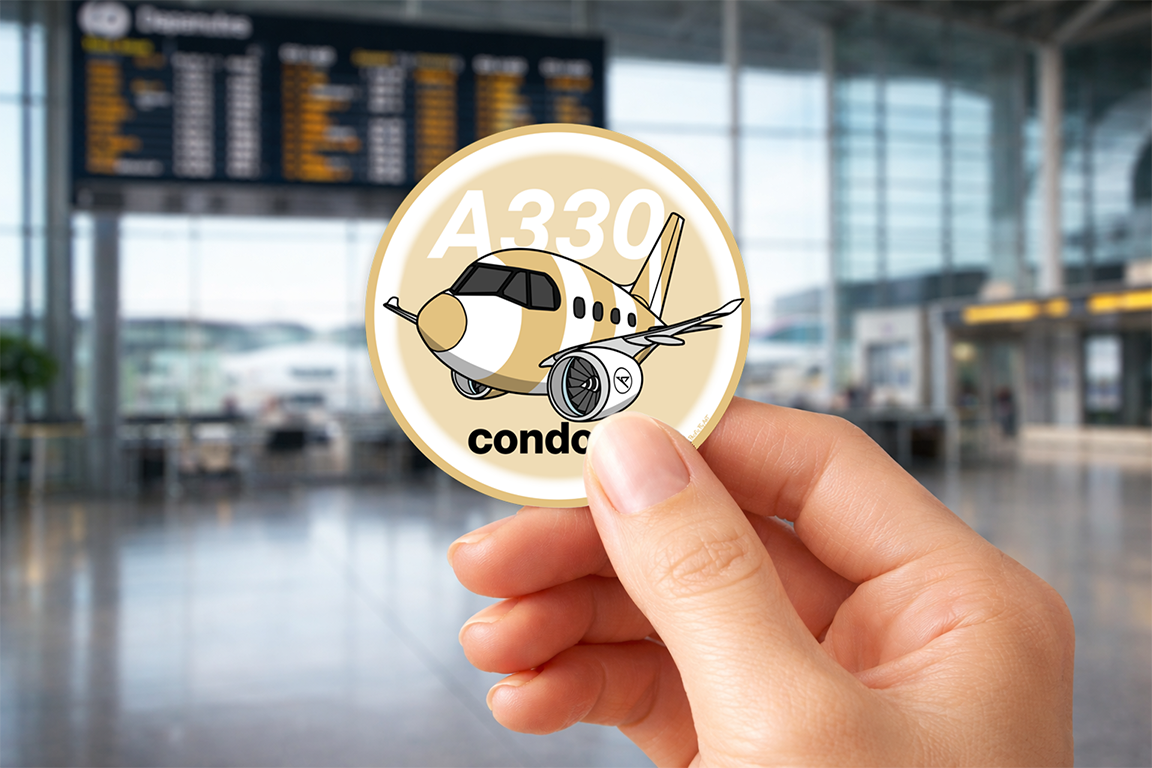 Sticker Rond 75mm - Airbus A330NEO - Condor - Livrée Or