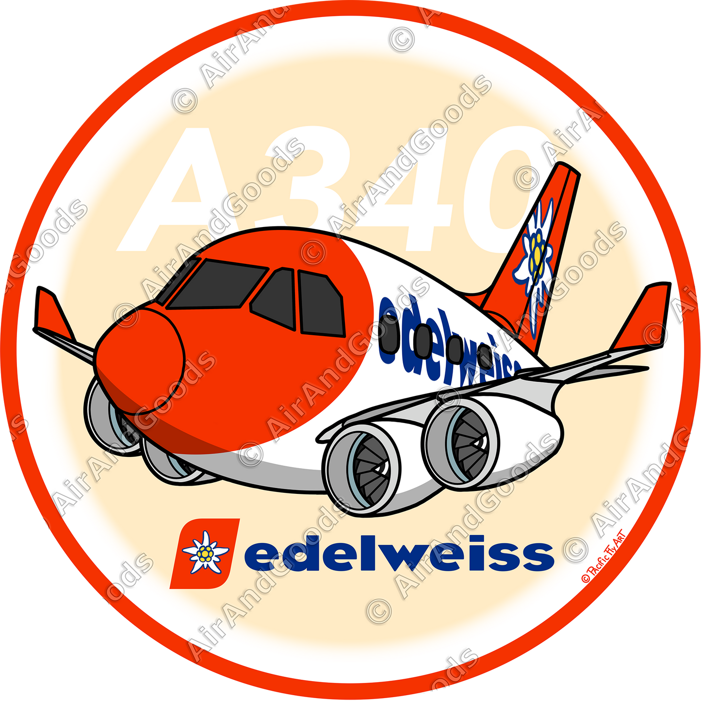 Sticker Rond 75mm - Airbus A340 - Edelweiss