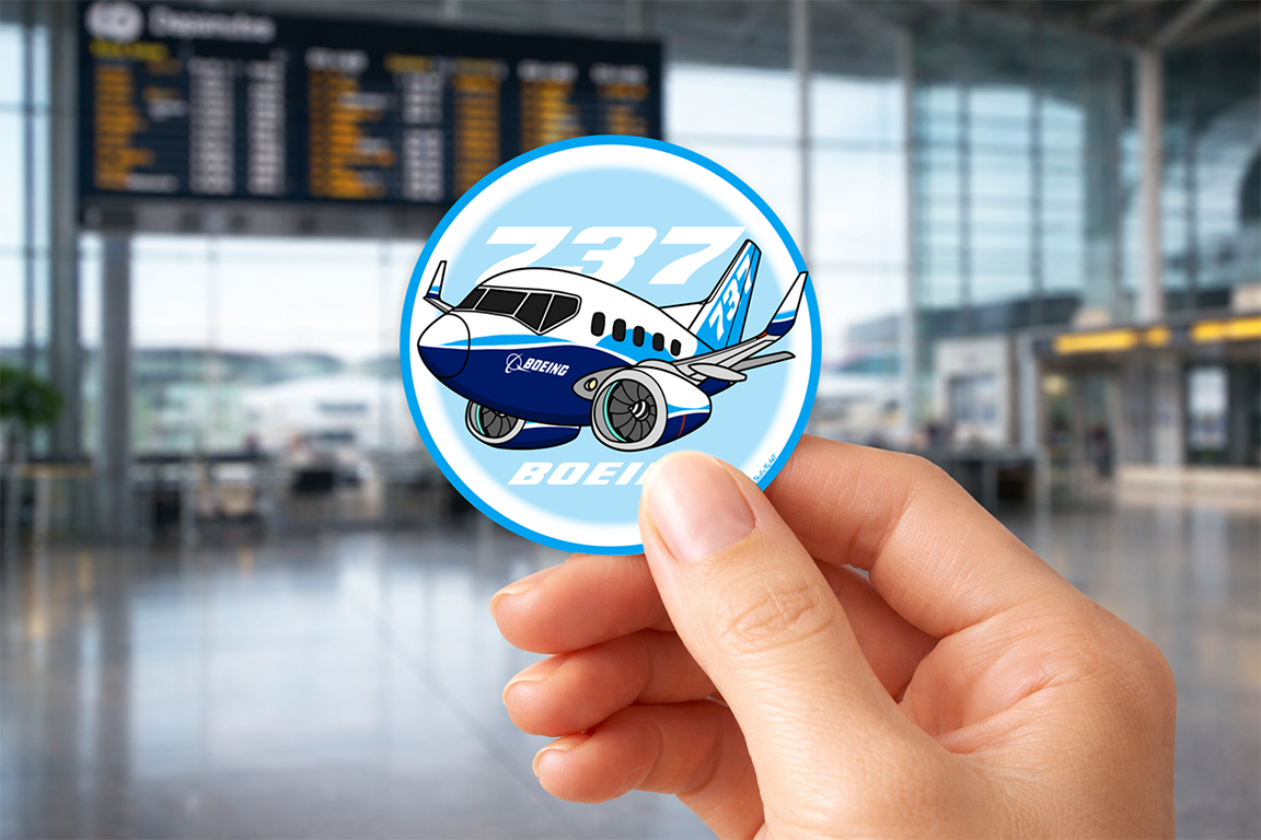 75mm Round Sticker - Boeing 737NG - Boeing Livery