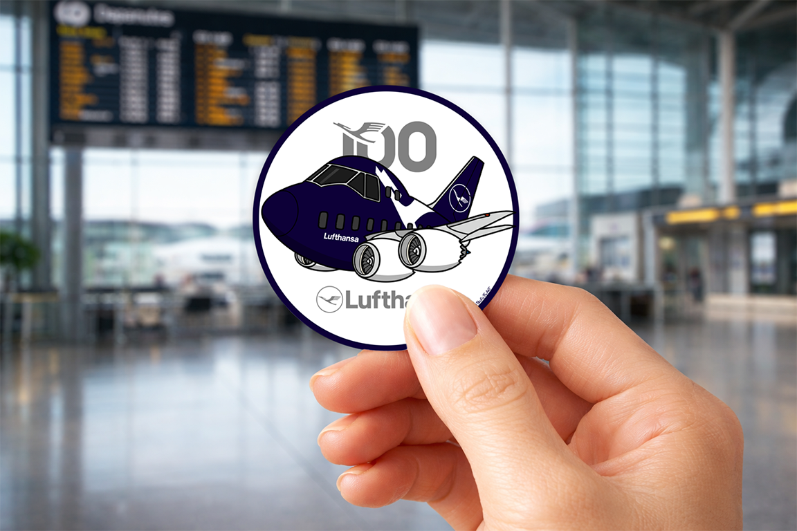 Round Sticker 75mm - Boeing 747-800 - Lufthansa 100 Years