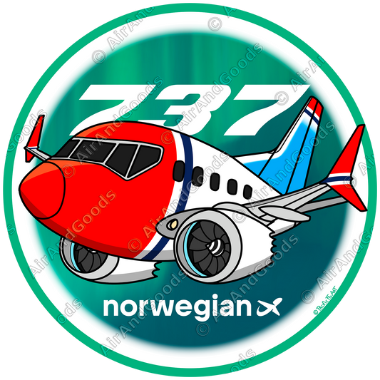 Sticker Rond 75mm - Boeing 737-8 (MAX8) - Norwegian - Spécial Aurores Boréales