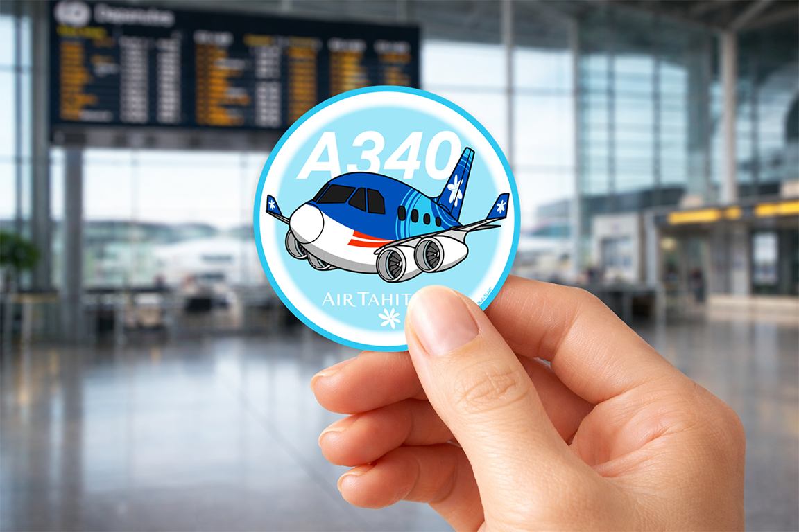 Sticker Rond 75mm - Airbus A340-300 - Air Tahiti Nui