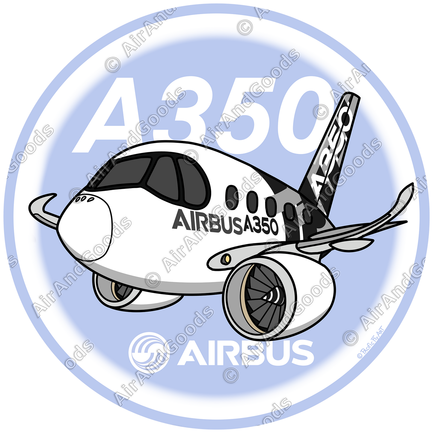 Sticker Rond 75mm - Airbus A350-900 - Livrée Carbone