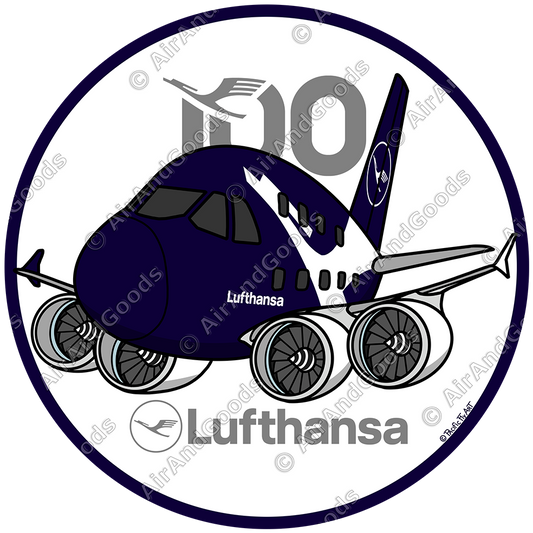 Sticker Rond 75mm - Airbus A380 - Lufthansa 100 ans