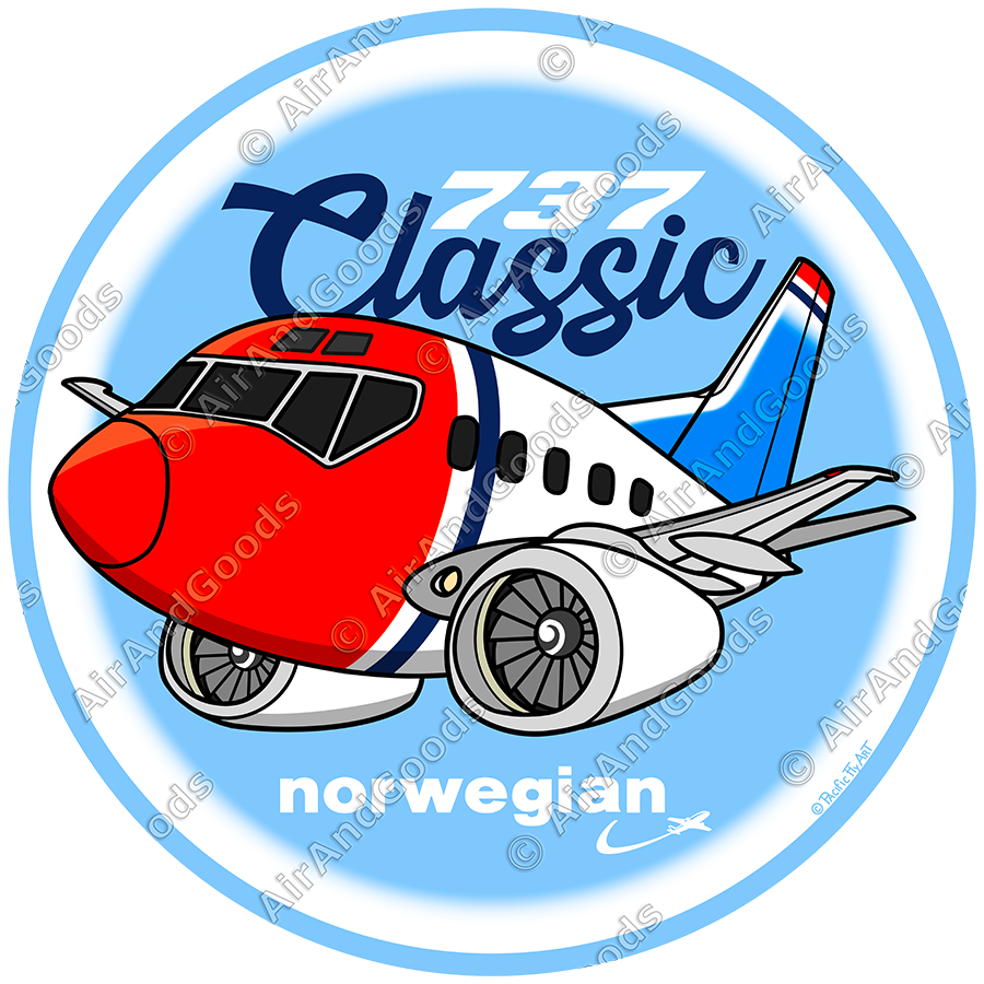 Sticker Rond 75mm - Boeing 737-300 - Norwegian - Classic