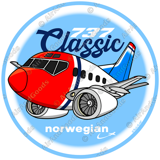 Sticker Rond 75mm - Boeing 737-300 - Norwegian - Classic